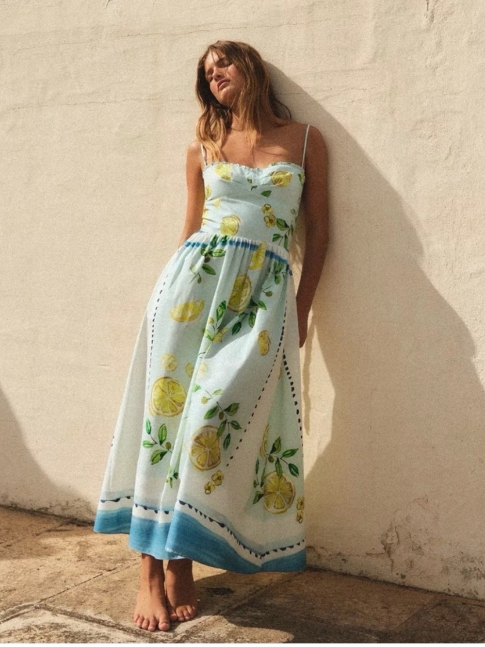 Zara Lemon-Print Poplin Midi Dress